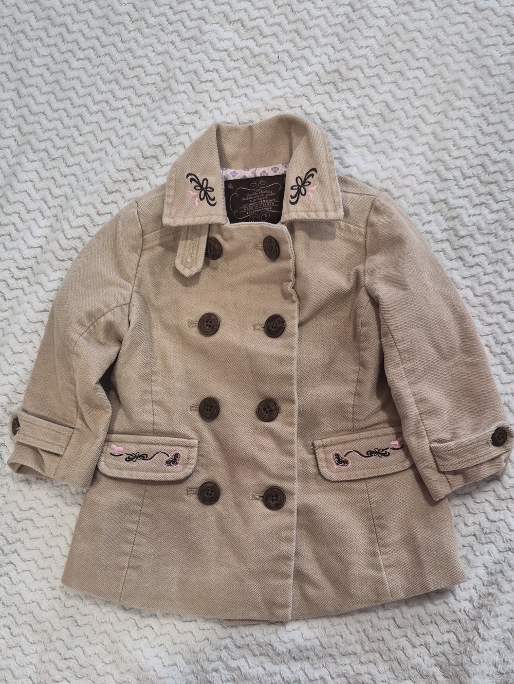 Old Navy Beige Girls' Embroidered Peacoat